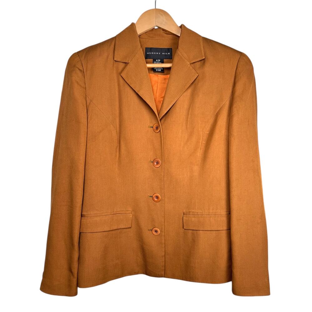 August Silk Women’s Brown Silk Linen Blend Blazer Jacket Medium 8/38